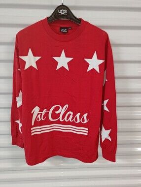 Vtg 1st Class Stars & Stripes Red-White Crewneck Long Sleeve T-Shirt M